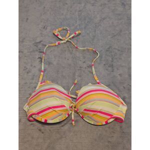 Victoria's Secret Swim 34C Push Up Bikini Top Pink Orange Stripes